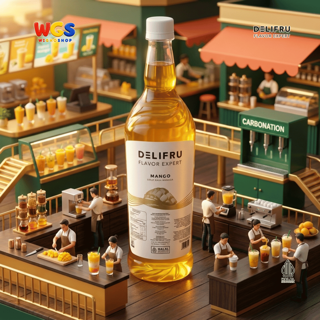 DELIFRU Mango Syrup 1 Liter - Sirup Rasa Mangga untuk Mocktail Mango Tea Soda Yakult Smoothie Minuman Cafe Dessert Halal