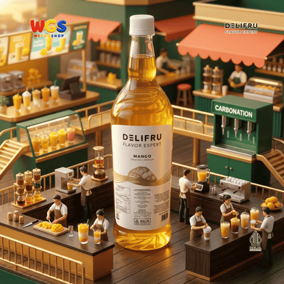 DELIFRU Mango Syrup 1 Liter - Sirup Rasa Mangga untuk Mocktail Mango Tea Soda Yakult Smoothie Minuman Cafe Dessert Halal