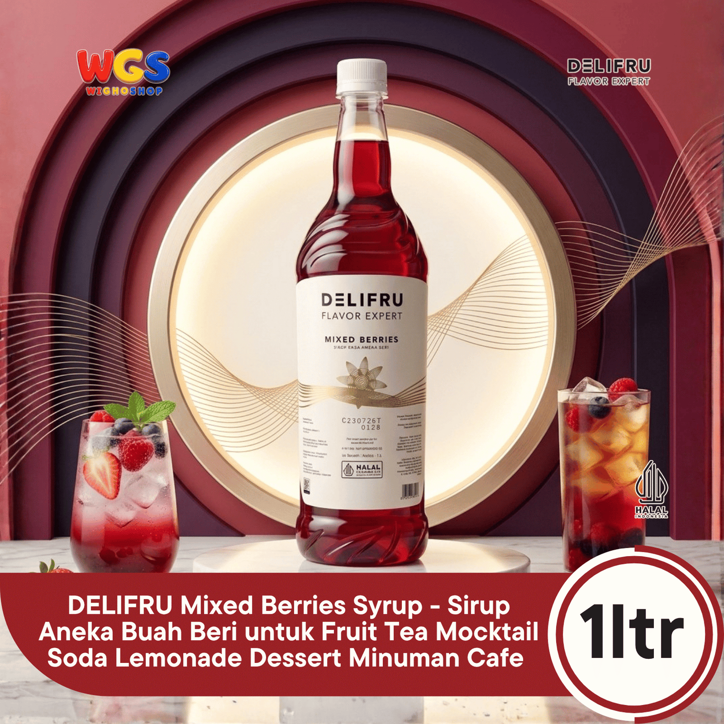 DELIFRU Mixed Berries Syrup 1 Liter - Sirup Aneka Buah Beri untuk Mocktail, Soda, Iced Tea, Milkshake & Dessert Halal
