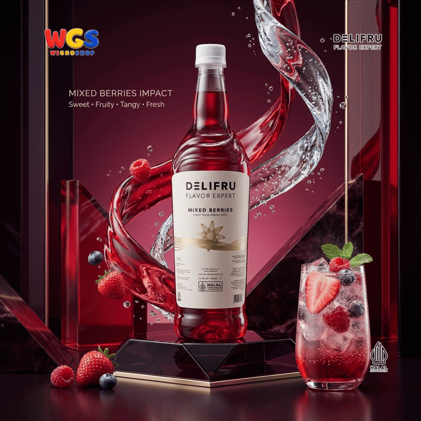 DELIFRU Mixed Berries Syrup 1 Liter - Sirup Aneka Buah Beri untuk Mocktail, Soda, Iced Tea, Milkshake & Dessert Halal