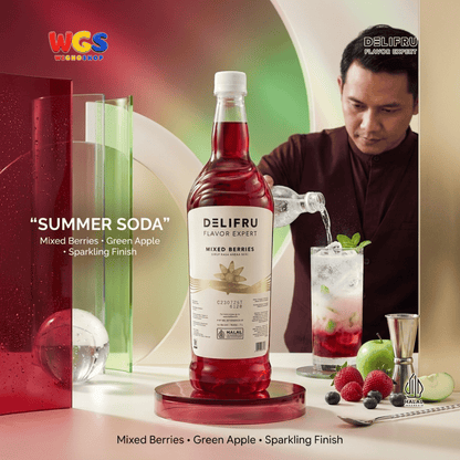 DELIFRU Mixed Berries Syrup 1 Liter - Sirup Aneka Buah Beri untuk Mocktail, Soda, Iced Tea, Milkshake & Dessert Halal