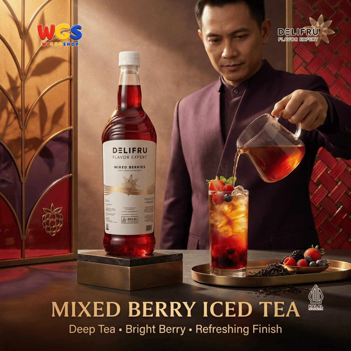 DELIFRU Mixed Berries Syrup 1 Liter - Sirup Aneka Buah Beri untuk Mocktail, Soda, Iced Tea, Milkshake & Dessert Halal