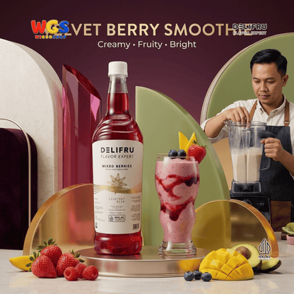 DELIFRU Mixed Berries Syrup 1 Liter - Sirup Aneka Buah Beri untuk Mocktail, Soda, Iced Tea, Milkshake & Dessert Halal
