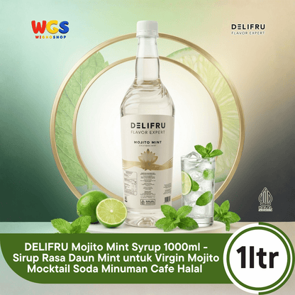 DELIFRU Mojito Mint Syrup 1 Liter - Sirup Mint untuk Virgin Mojito Mocktail Soda Lemonade Iced Tea Minuman Cafe Halal