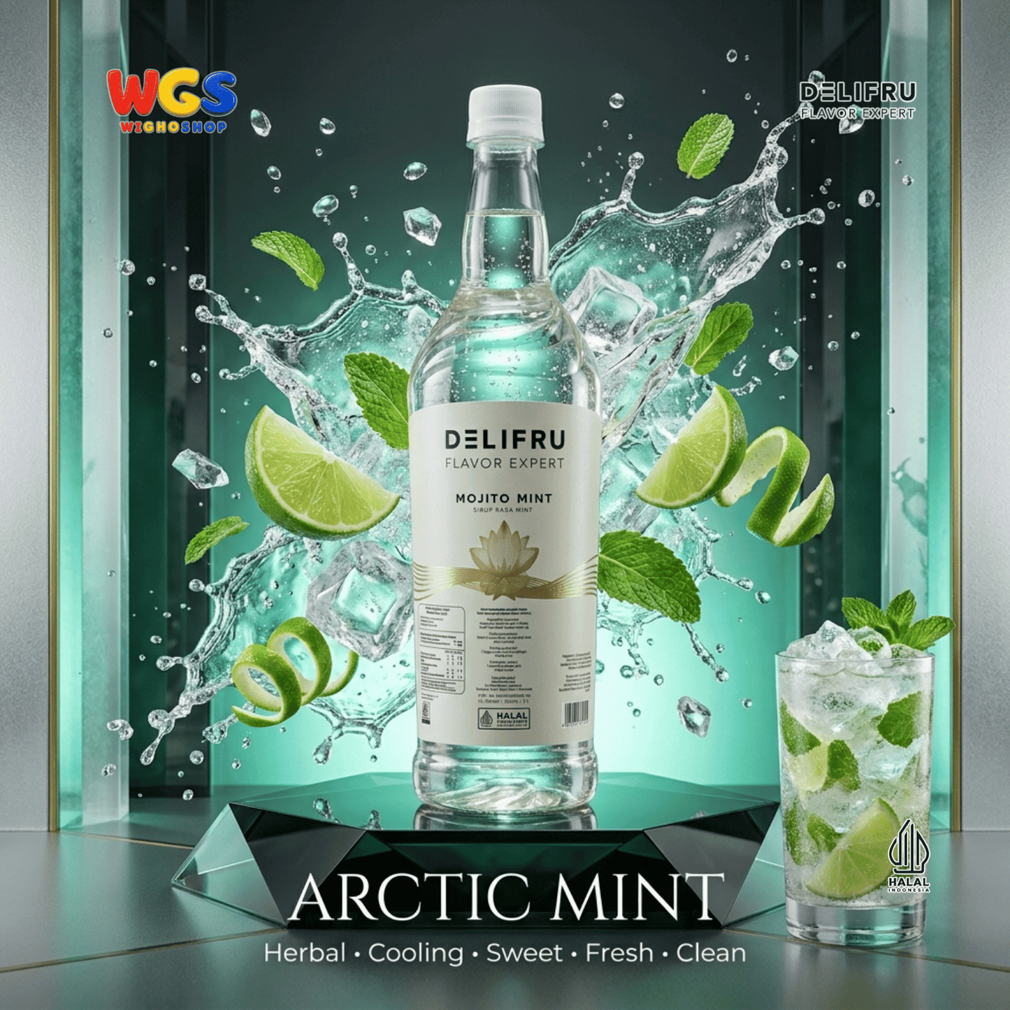 DELIFRU Mojito Mint Syrup 1 Liter - Sirup Mint untuk Virgin Mojito Mocktail Soda Lemonade Iced Tea Minuman Cafe Halal