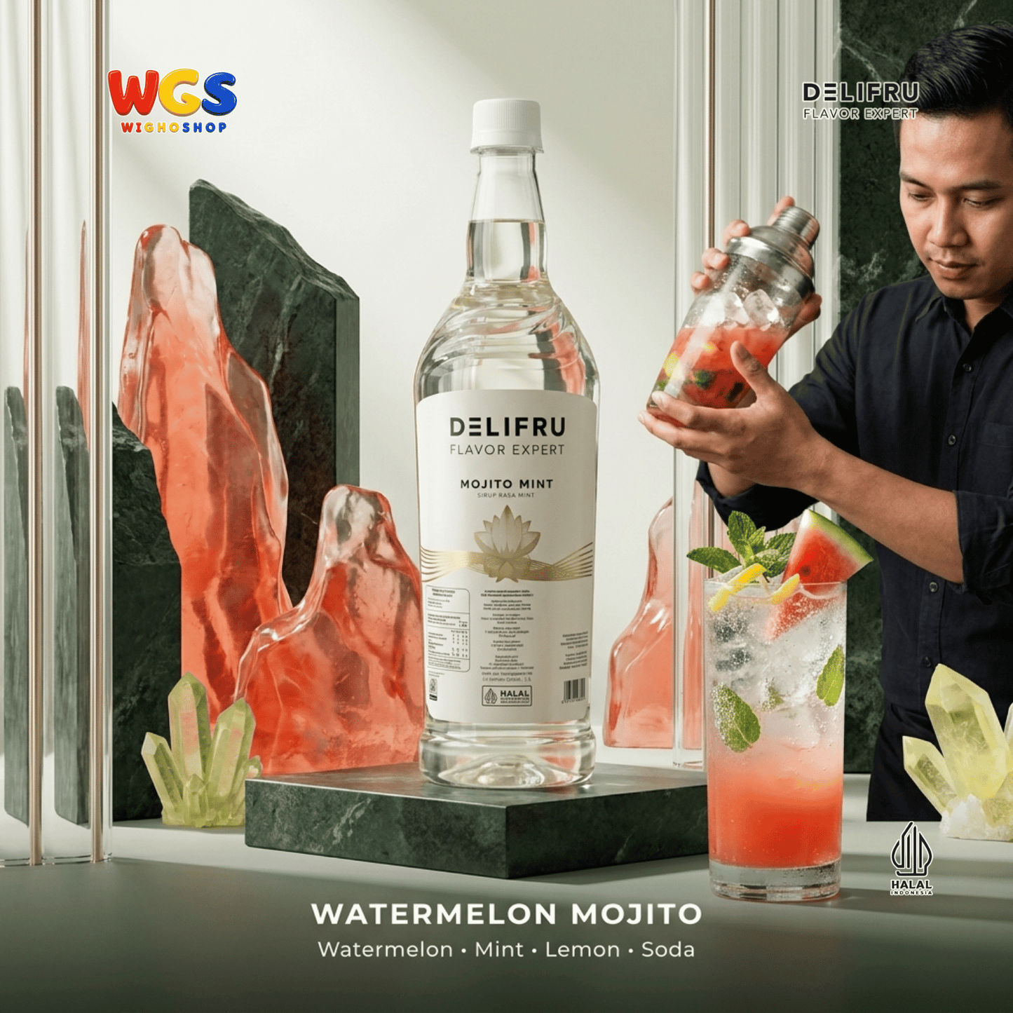 DELIFRU Mojito Mint Syrup 1 Liter - Sirup Mint untuk Virgin Mojito Mocktail Soda Lemonade Iced Tea Minuman Cafe Halal