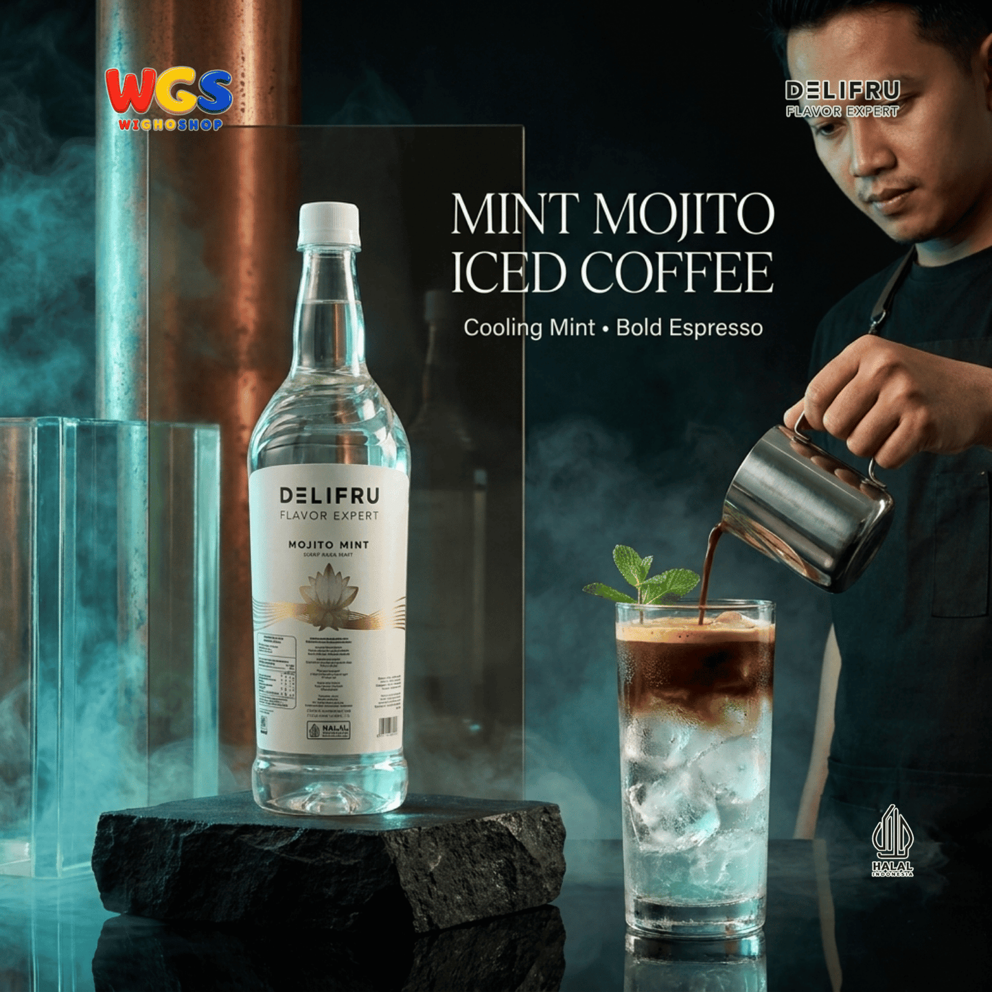 DELIFRU Mojito Mint Syrup 1 Liter - Sirup Mint untuk Virgin Mojito Mocktail Soda Lemonade Iced Tea Minuman Cafe Halal