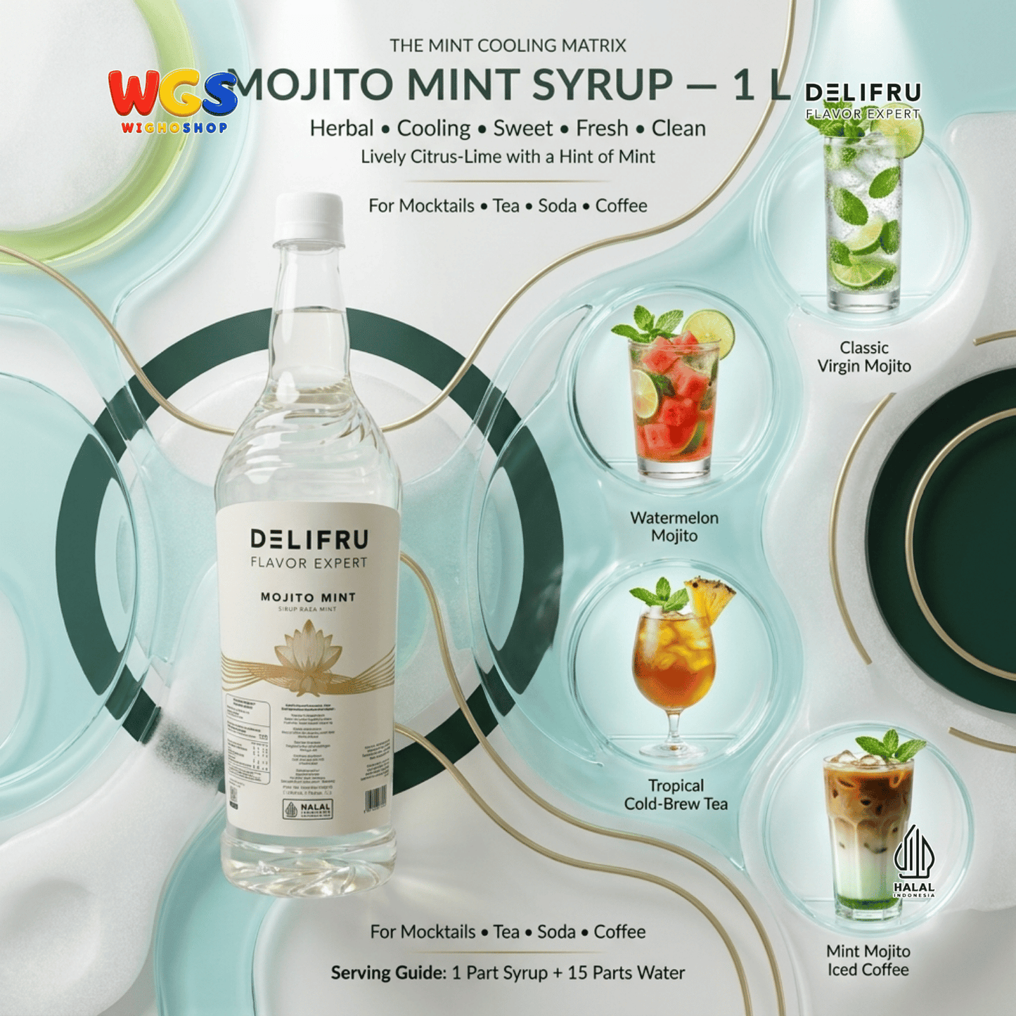 DELIFRU Mojito Mint Syrup 1 Liter - Sirup Mint untuk Virgin Mojito Mocktail Soda Lemonade Iced Tea Minuman Cafe Halal