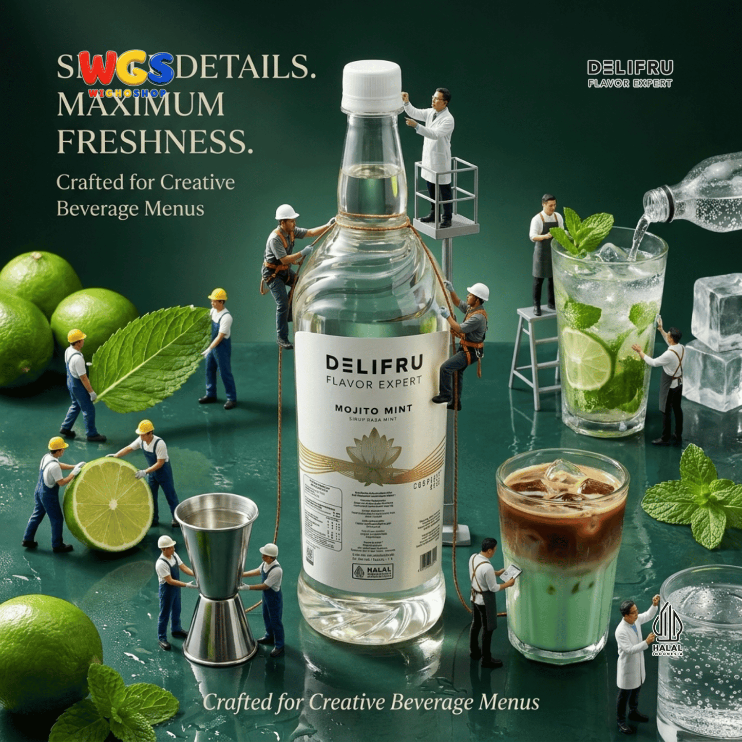 DELIFRU Mojito Mint Syrup 1 Liter - Sirup Mint untuk Virgin Mojito Mocktail Soda Lemonade Iced Tea Minuman Cafe Halal