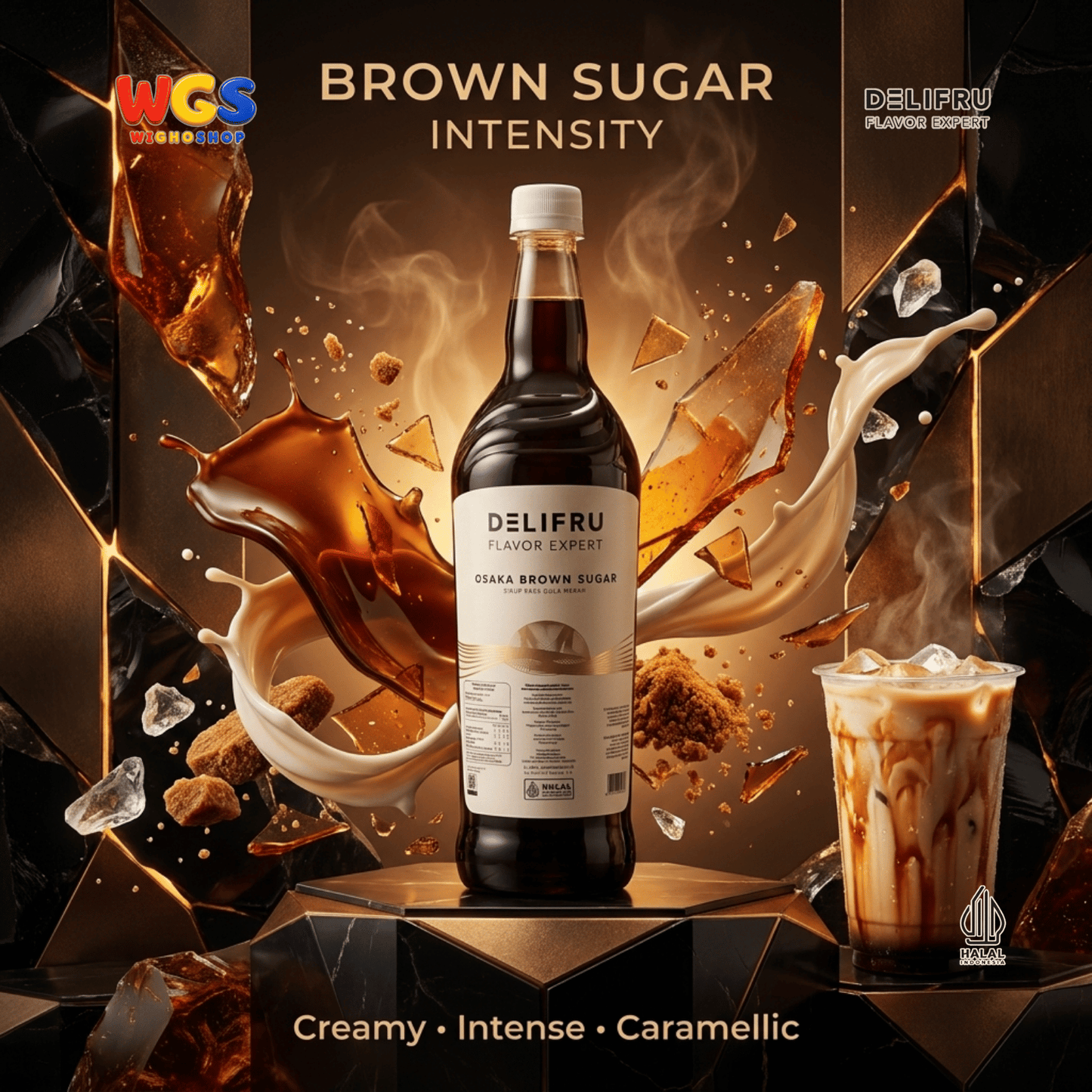 DELIFRU Osaka Brown Sugar Syrup 1 Liter - Sirup Gula Aren Gula Merah untuk Boba, Milk Tea, Kopi Susu & Latte Halal