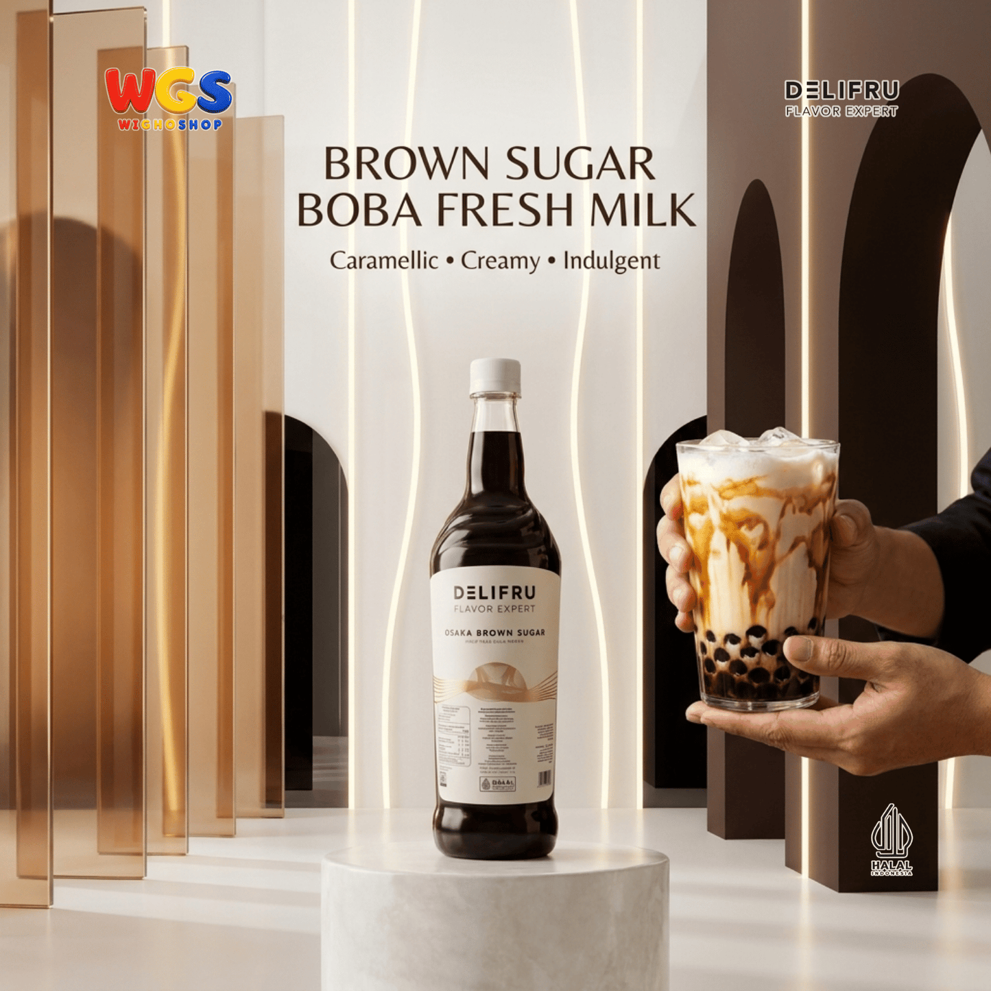 DELIFRU Osaka Brown Sugar Syrup 1 Liter - Sirup Gula Aren Gula Merah untuk Boba, Milk Tea, Kopi Susu & Latte Halal