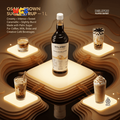 DELIFRU Osaka Brown Sugar Syrup 1 Liter - Sirup Gula Aren Gula Merah untuk Boba, Milk Tea, Kopi Susu & Latte Halal
