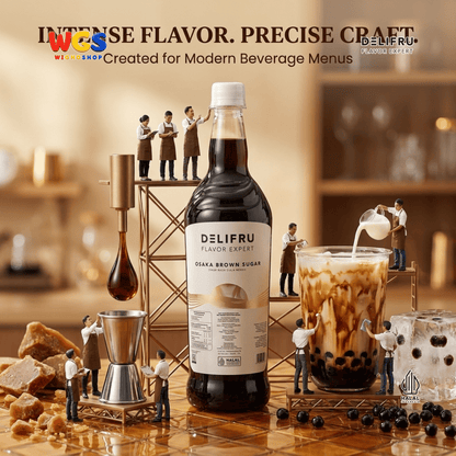 DELIFRU Osaka Brown Sugar Syrup 1 Liter - Sirup Gula Aren Gula Merah untuk Boba, Milk Tea, Kopi Susu & Latte Halal