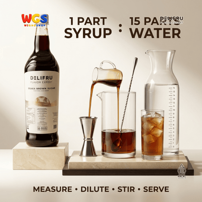 DELIFRU Osaka Brown Sugar Syrup 1 Liter - Sirup Gula Aren Gula Merah untuk Boba, Milk Tea, Kopi Susu & Latte Halal