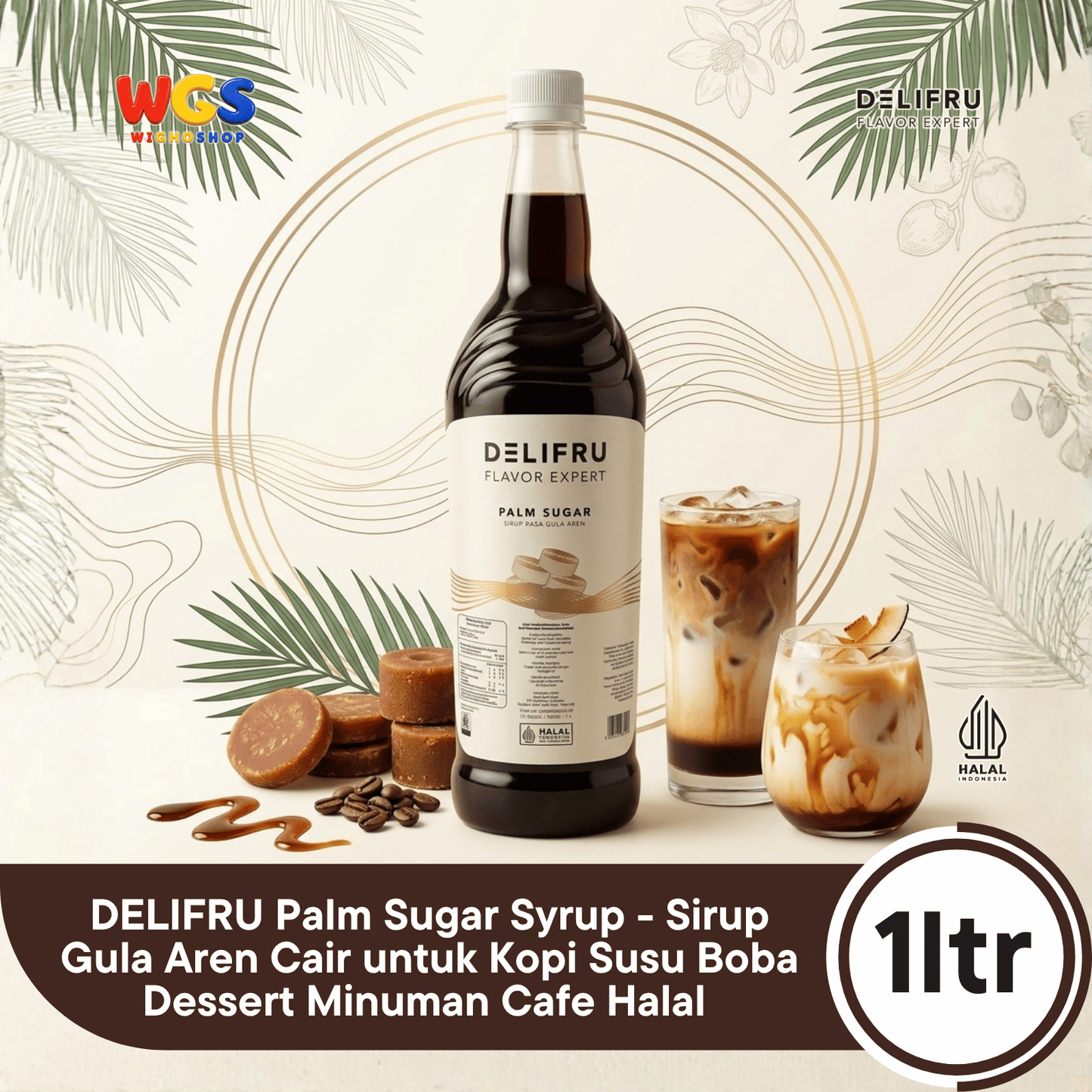 DELIFRU Palm Sugar Syrup 1 Liter - Sirup Gula Aren Cair untuk Kopi Susu Latte Boba Cendol Dessert Minuman Cafe Halal