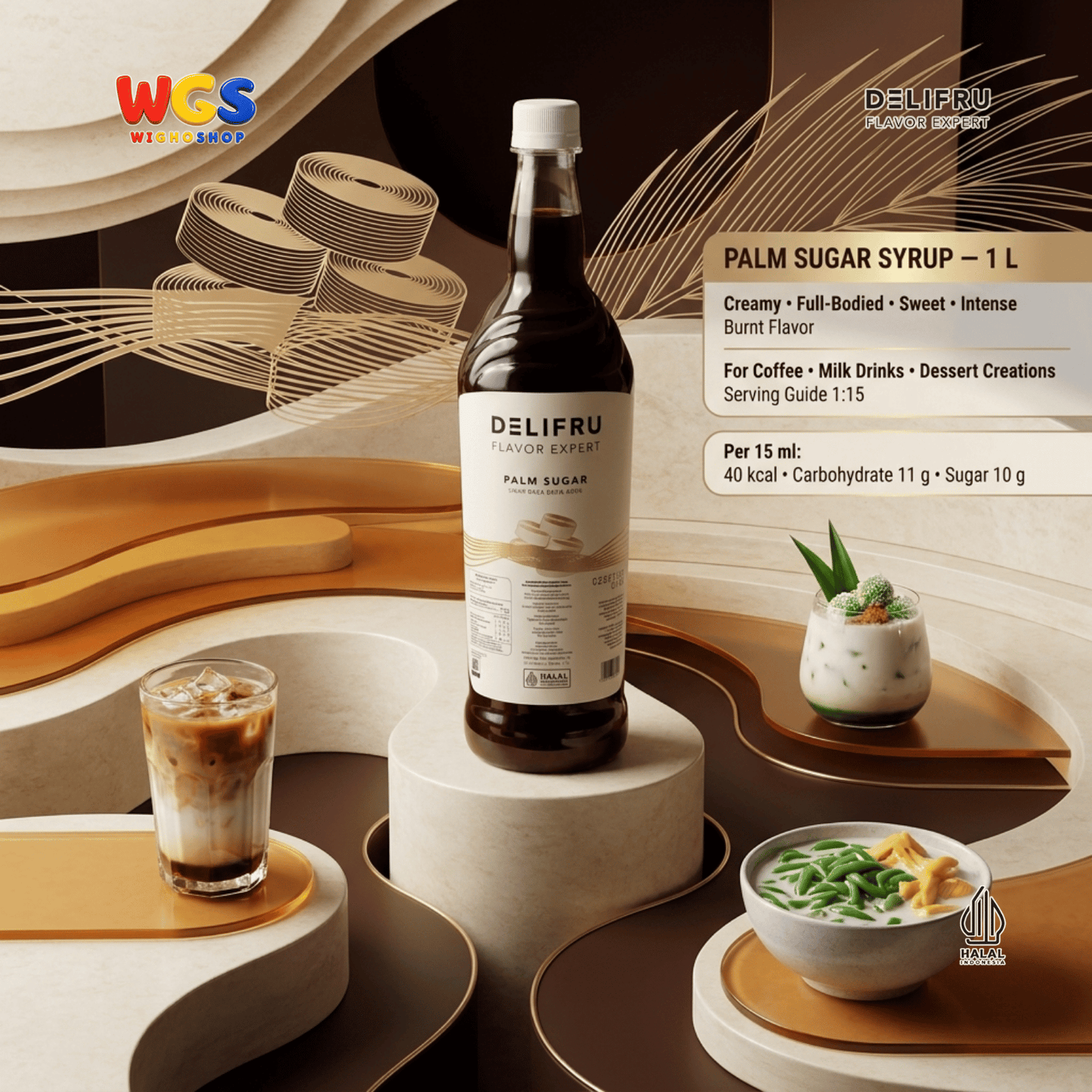 DELIFRU Palm Sugar Syrup 1 Liter - Sirup Gula Aren Cair untuk Kopi Susu Latte Boba Cendol Dessert Minuman Cafe Halal