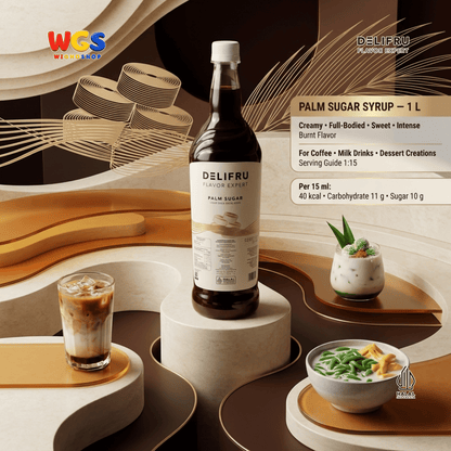 DELIFRU Palm Sugar Syrup 1 Liter - Sirup Gula Aren Cair untuk Kopi Susu Latte Boba Cendol Dessert Minuman Cafe Halal