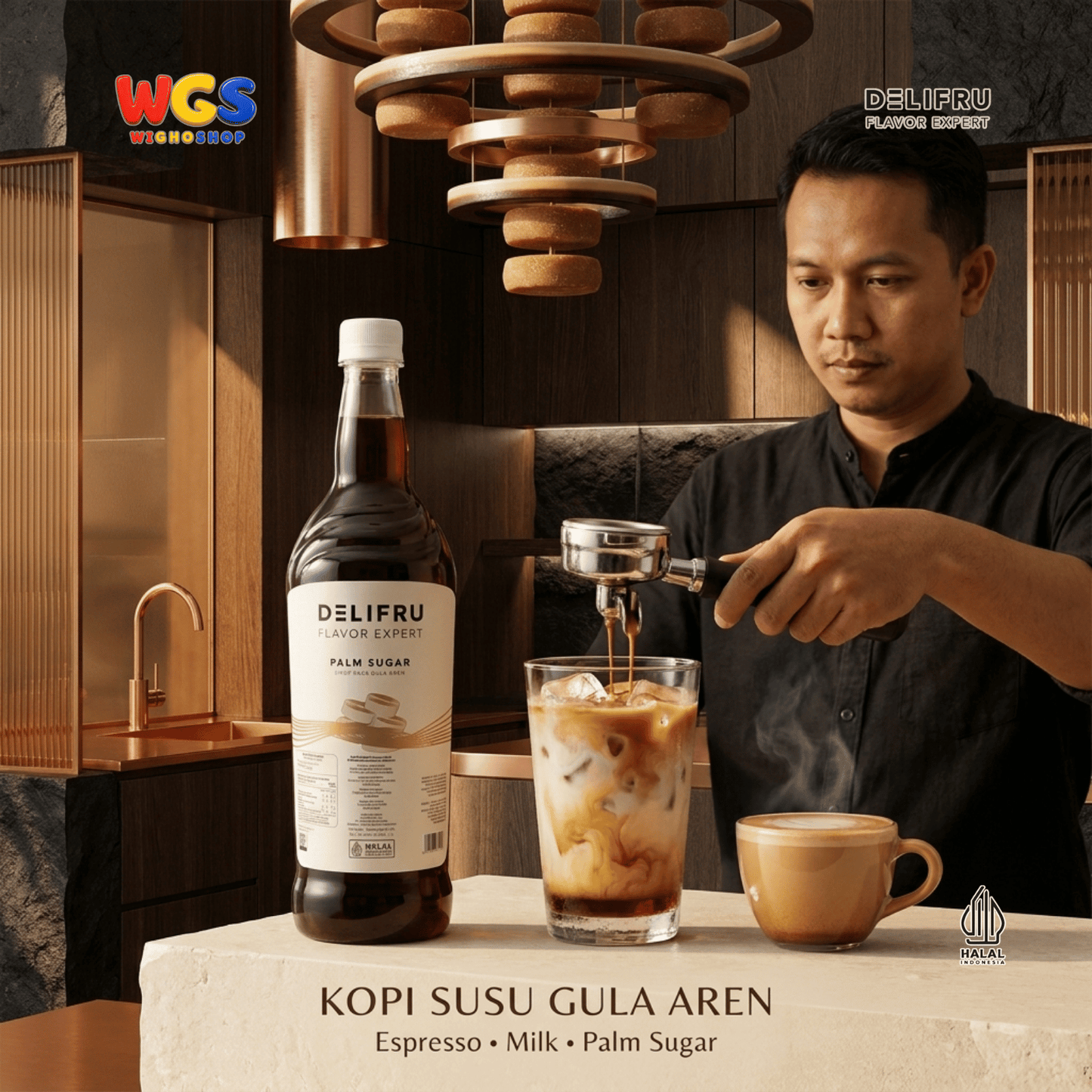 DELIFRU Palm Sugar Syrup 1 Liter - Sirup Gula Aren Cair untuk Kopi Susu Latte Boba Cendol Dessert Minuman Cafe Halal