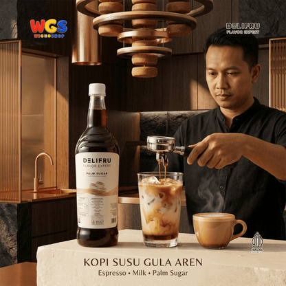 DELIFRU Palm Sugar Syrup 1 Liter - Sirup Gula Aren Cair untuk Kopi Susu Latte Boba Cendol Dessert Minuman Cafe Halal