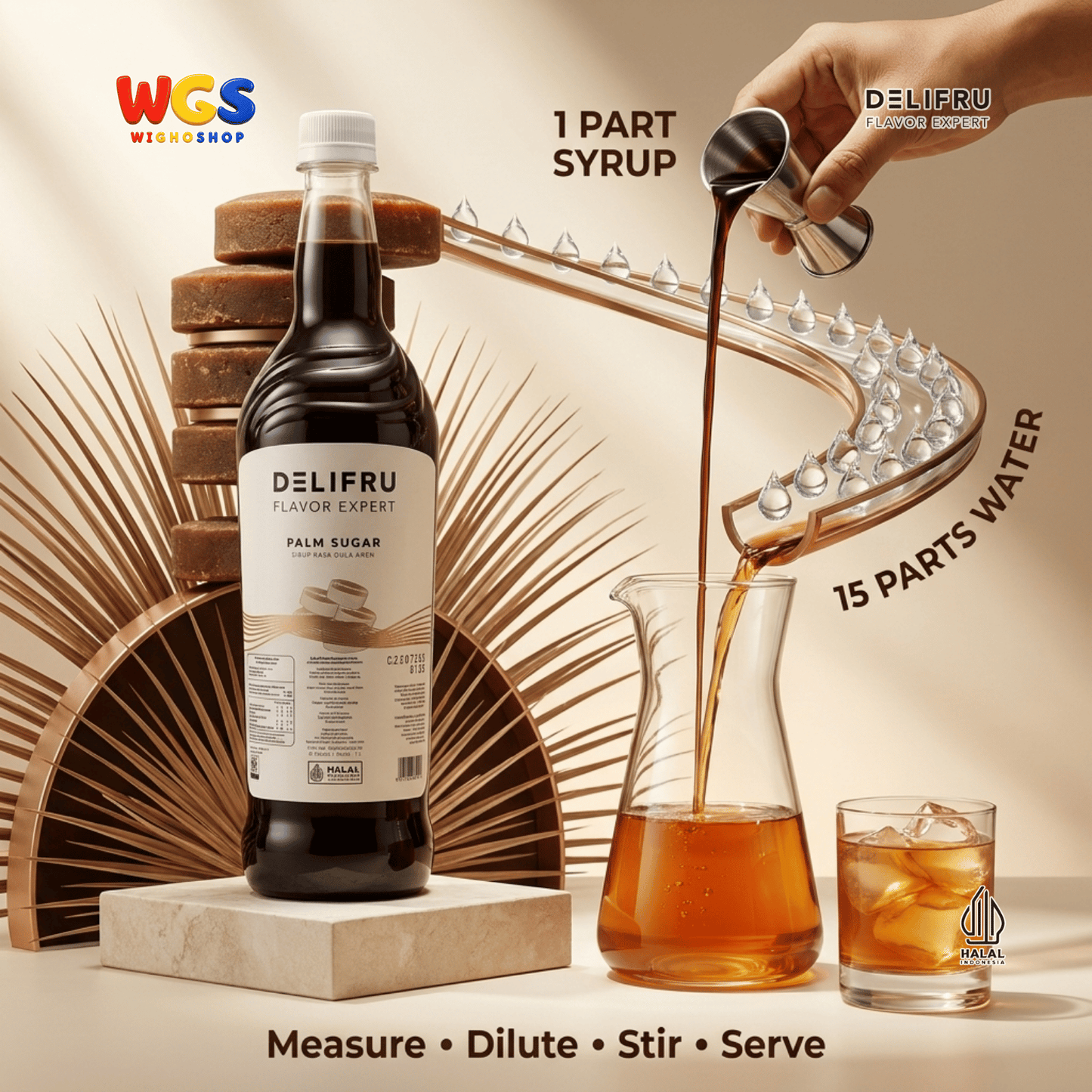 DELIFRU Palm Sugar Syrup 1 Liter - Sirup Gula Aren Cair untuk Kopi Susu Latte Boba Cendol Dessert Minuman Cafe Halal