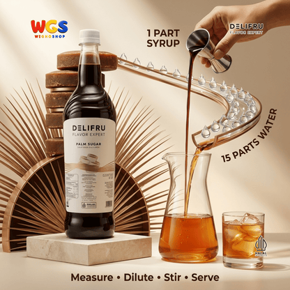 DELIFRU Palm Sugar Syrup 1 Liter - Sirup Gula Aren Cair untuk Kopi Susu Latte Boba Cendol Dessert Minuman Cafe Halal