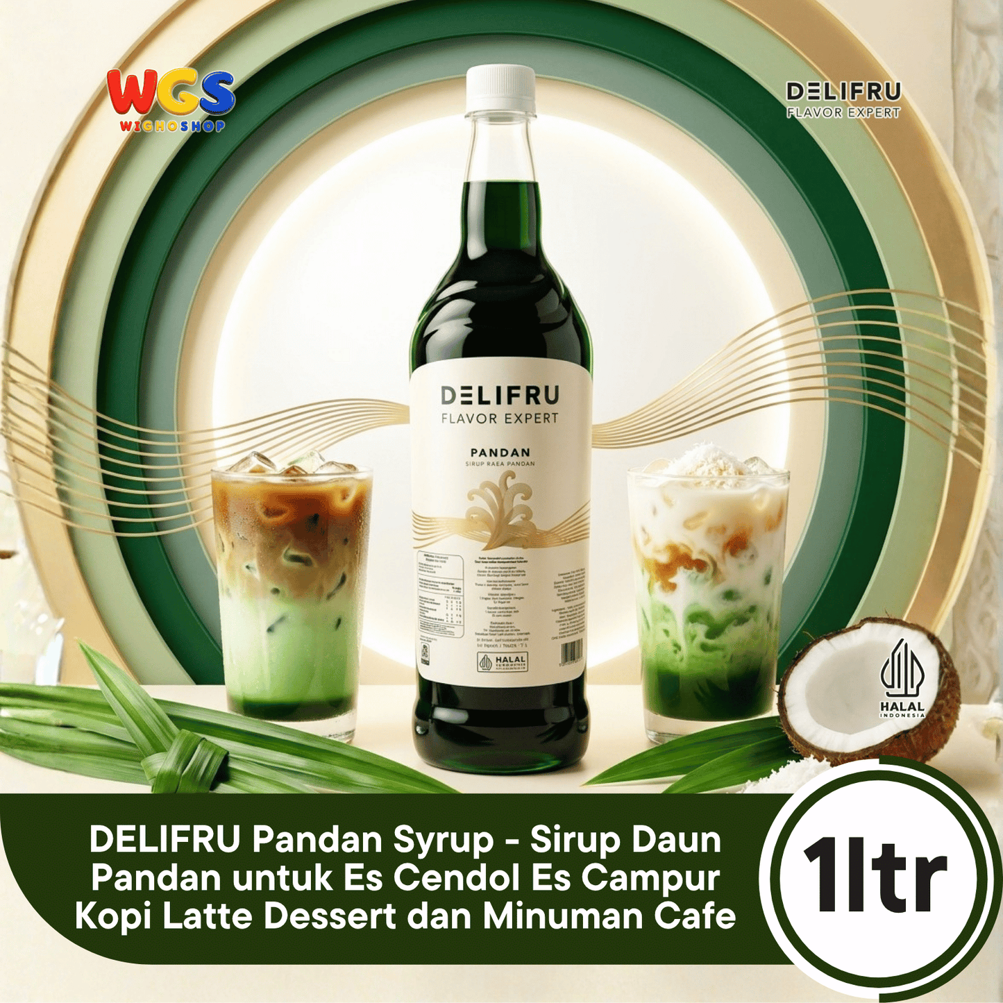 DELIFRU Pandan Syrup 1 Liter - Sirup Daun Pandan untuk Cendol, Es Campur, Kopi, Latte, Minuman Susu & Dessert Halal