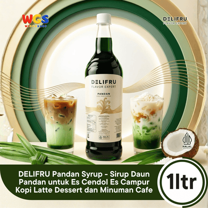 DELIFRU Pandan Syrup 1 Liter - Sirup Daun Pandan untuk Cendol, Es Campur, Kopi, Latte, Minuman Susu & Dessert Halal
