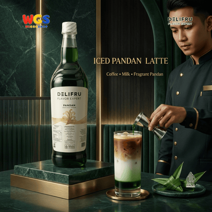 DELIFRU Pandan Syrup 1 Liter - Sirup Daun Pandan untuk Cendol, Es Campur, Kopi, Latte, Minuman Susu & Dessert Halal
