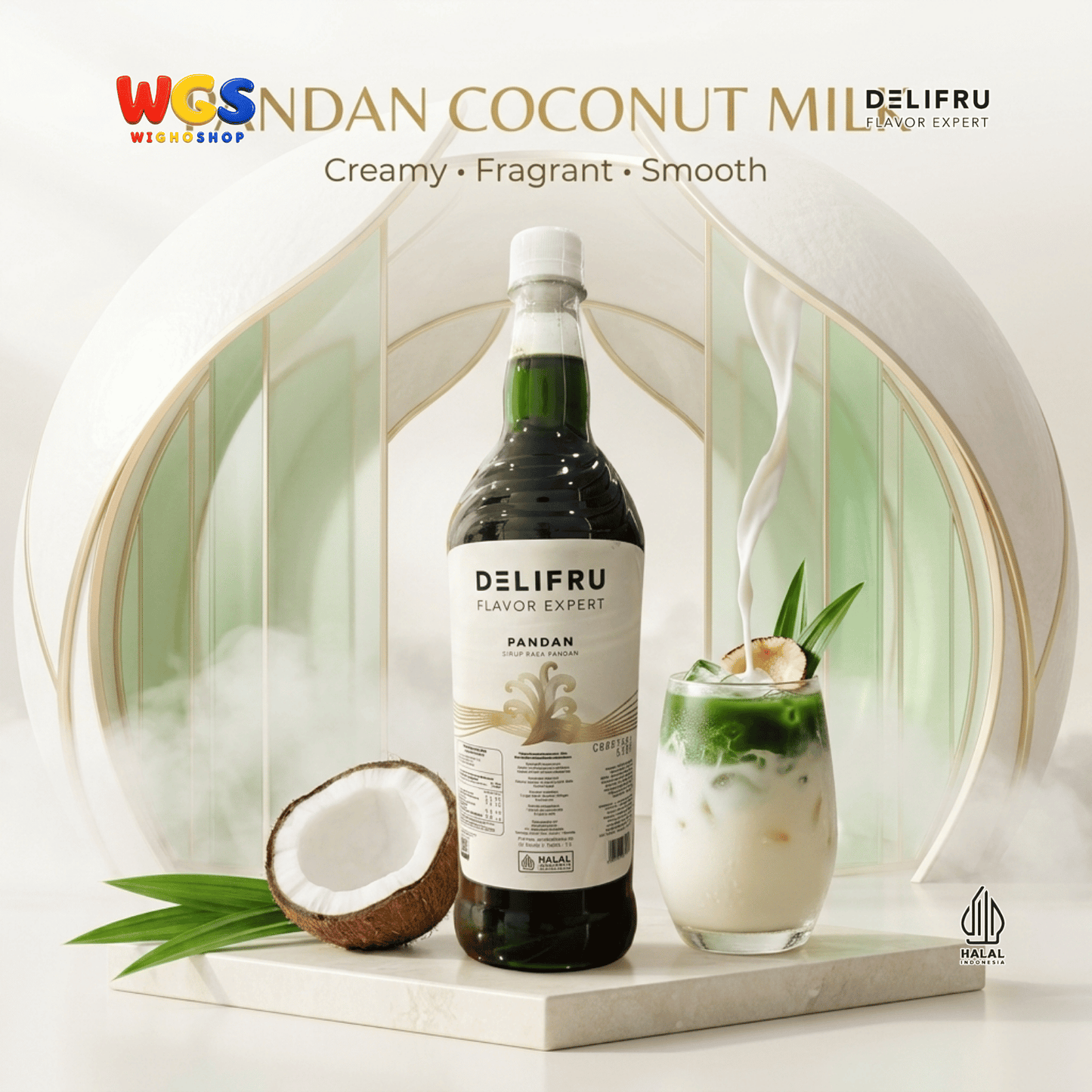 DELIFRU Pandan Syrup 1 Liter - Sirup Daun Pandan untuk Cendol, Es Campur, Kopi, Latte, Minuman Susu & Dessert Halal