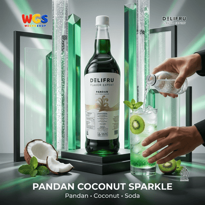 DELIFRU Pandan Syrup 1 Liter - Sirup Daun Pandan untuk Cendol, Es Campur, Kopi, Latte, Minuman Susu & Dessert Halal
