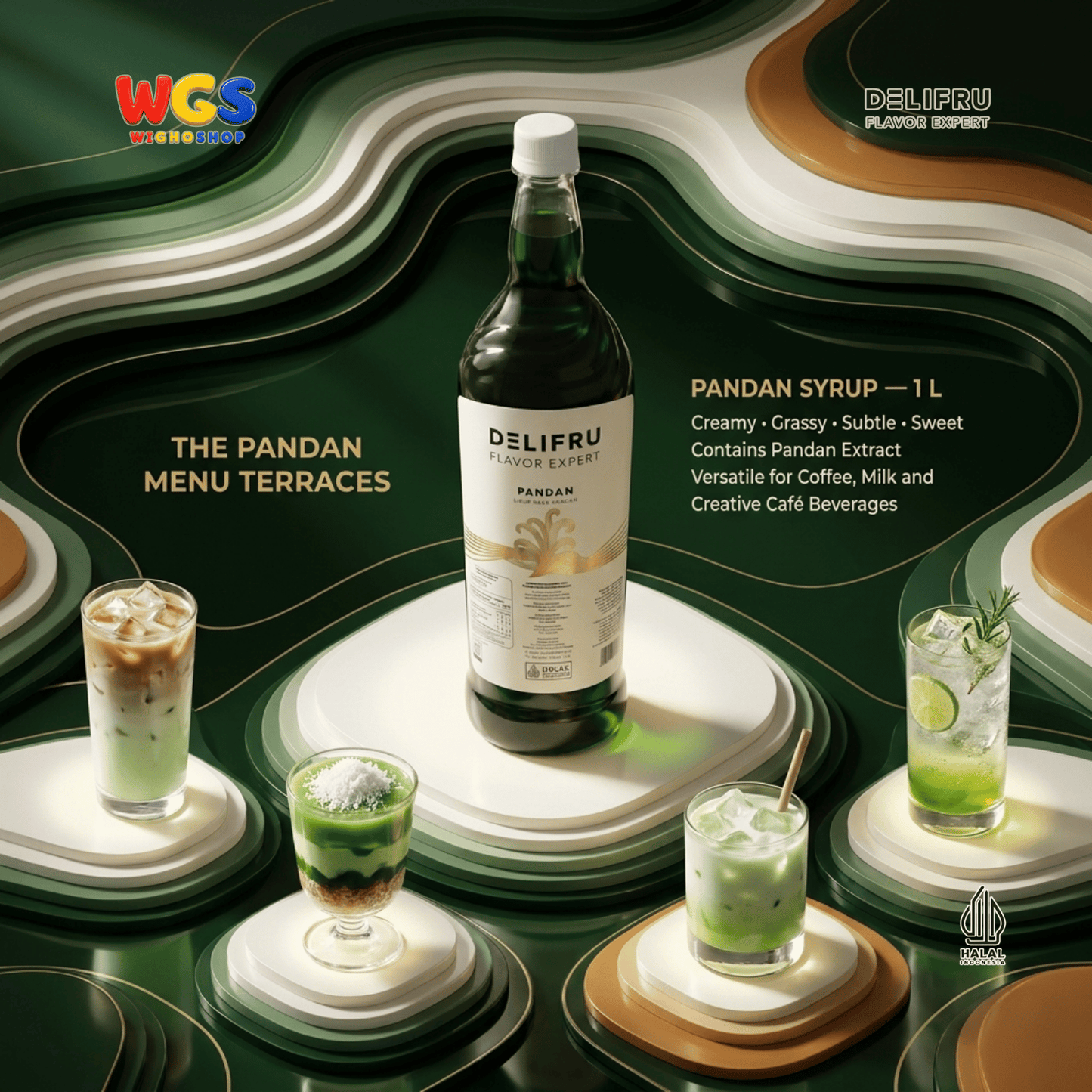 DELIFRU Pandan Syrup 1 Liter - Sirup Daun Pandan untuk Cendol, Es Campur, Kopi, Latte, Minuman Susu & Dessert Halal