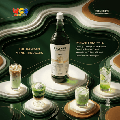 DELIFRU Pandan Syrup 1 Liter - Sirup Daun Pandan untuk Cendol, Es Campur, Kopi, Latte, Minuman Susu & Dessert Halal