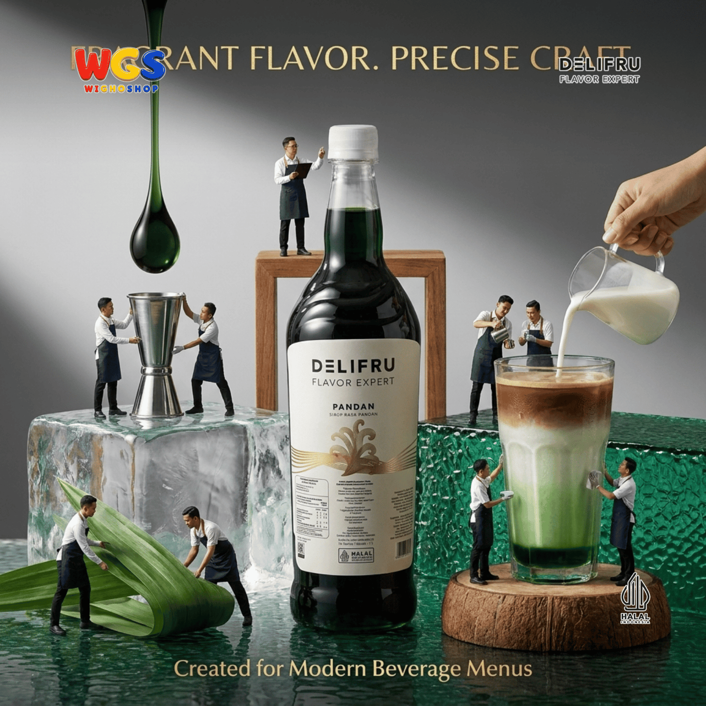 DELIFRU Pandan Syrup 1 Liter - Sirup Daun Pandan untuk Cendol, Es Campur, Kopi, Latte, Minuman Susu & Dessert Halal