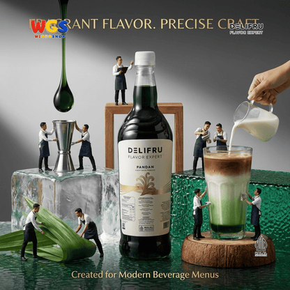 DELIFRU Pandan Syrup 1 Liter - Sirup Daun Pandan untuk Cendol, Es Campur, Kopi, Latte, Minuman Susu & Dessert Halal