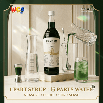 DELIFRU Pandan Syrup 1 Liter - Sirup Daun Pandan untuk Cendol, Es Campur, Kopi, Latte, Minuman Susu & Dessert Halal