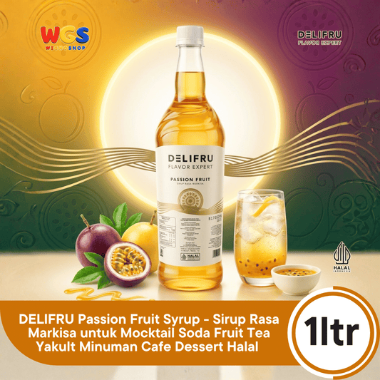 DELIFRU Passion Fruit Syrup 1 Liter - Sirup Rasa Markisa untuk Mocktail Soda Fruit Tea Yakult Minuman Cafe Dessert Halal