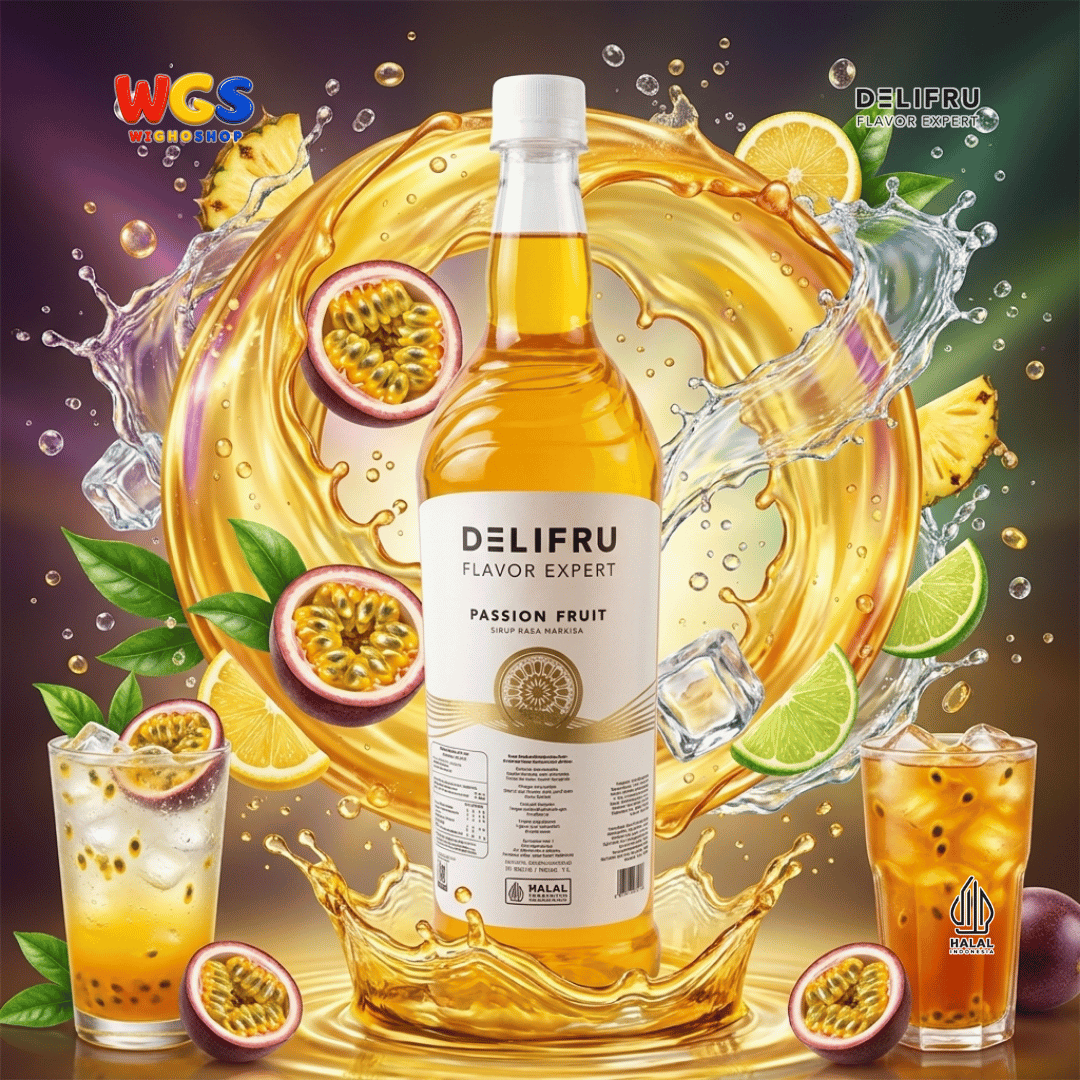 DELIFRU Passion Fruit Syrup 1 Liter - Sirup Rasa Markisa untuk Mocktail Soda Fruit Tea Yakult Minuman Cafe Dessert Halal