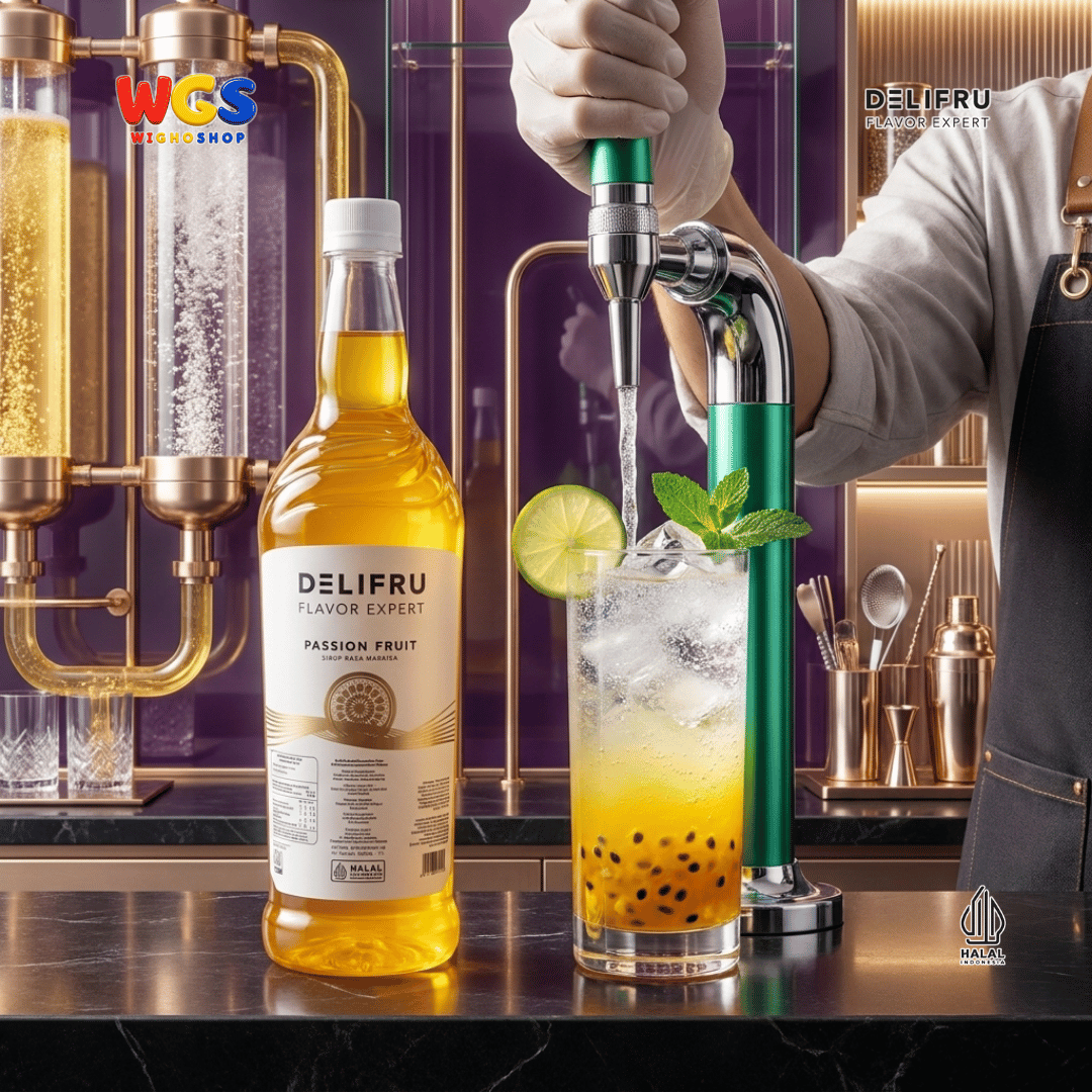 DELIFRU Passion Fruit Syrup 1 Liter - Sirup Rasa Markisa untuk Mocktail Soda Fruit Tea Yakult Minuman Cafe Dessert Halal