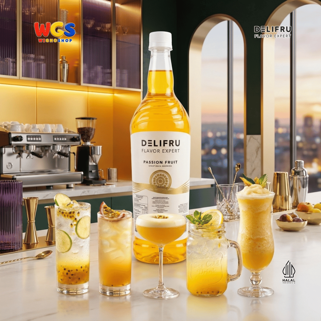 DELIFRU Passion Fruit Syrup 1 Liter - Sirup Rasa Markisa untuk Mocktail Soda Fruit Tea Yakult Minuman Cafe Dessert Halal