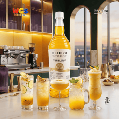 DELIFRU Passion Fruit Syrup 1 Liter - Sirup Rasa Markisa untuk Mocktail Soda Fruit Tea Yakult Minuman Cafe Dessert Halal
