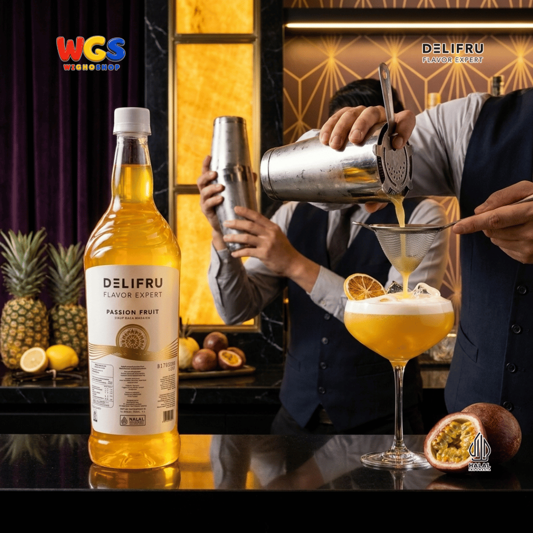 DELIFRU Passion Fruit Syrup 1 Liter - Sirup Rasa Markisa untuk Mocktail Soda Fruit Tea Yakult Minuman Cafe Dessert Halal