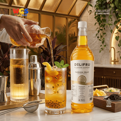 DELIFRU Passion Fruit Syrup 1 Liter - Sirup Rasa Markisa untuk Mocktail Soda Fruit Tea Yakult Minuman Cafe Dessert Halal