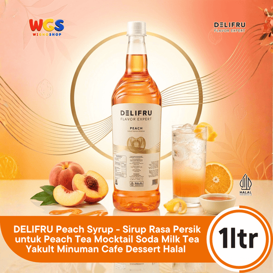 DELIFRU Peach Syrup 1 Liter - Sirup Rasa Persik untuk Peach Tea Mocktail Soda Milk Tea Yakult Minuman Cafe Dessert Halal