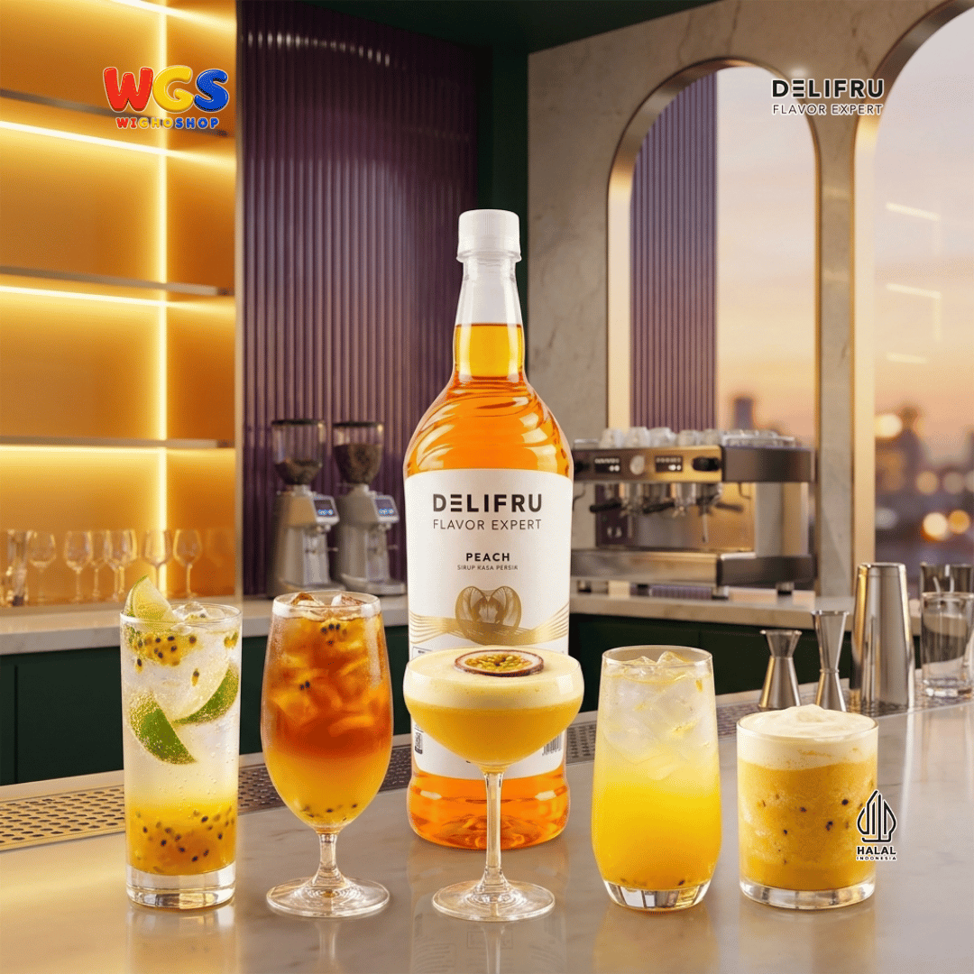 DELIFRU Peach Syrup 1 Liter - Sirup Rasa Persik untuk Peach Tea Mocktail Soda Milk Tea Yakult Minuman Cafe Dessert Halal