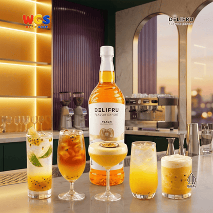 DELIFRU Peach Syrup 1 Liter - Sirup Rasa Persik untuk Peach Tea Mocktail Soda Milk Tea Yakult Minuman Cafe Dessert Halal
