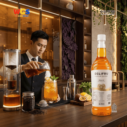DELIFRU Peach Syrup 1 Liter - Sirup Rasa Persik untuk Peach Tea Mocktail Soda Milk Tea Yakult Minuman Cafe Dessert Halal