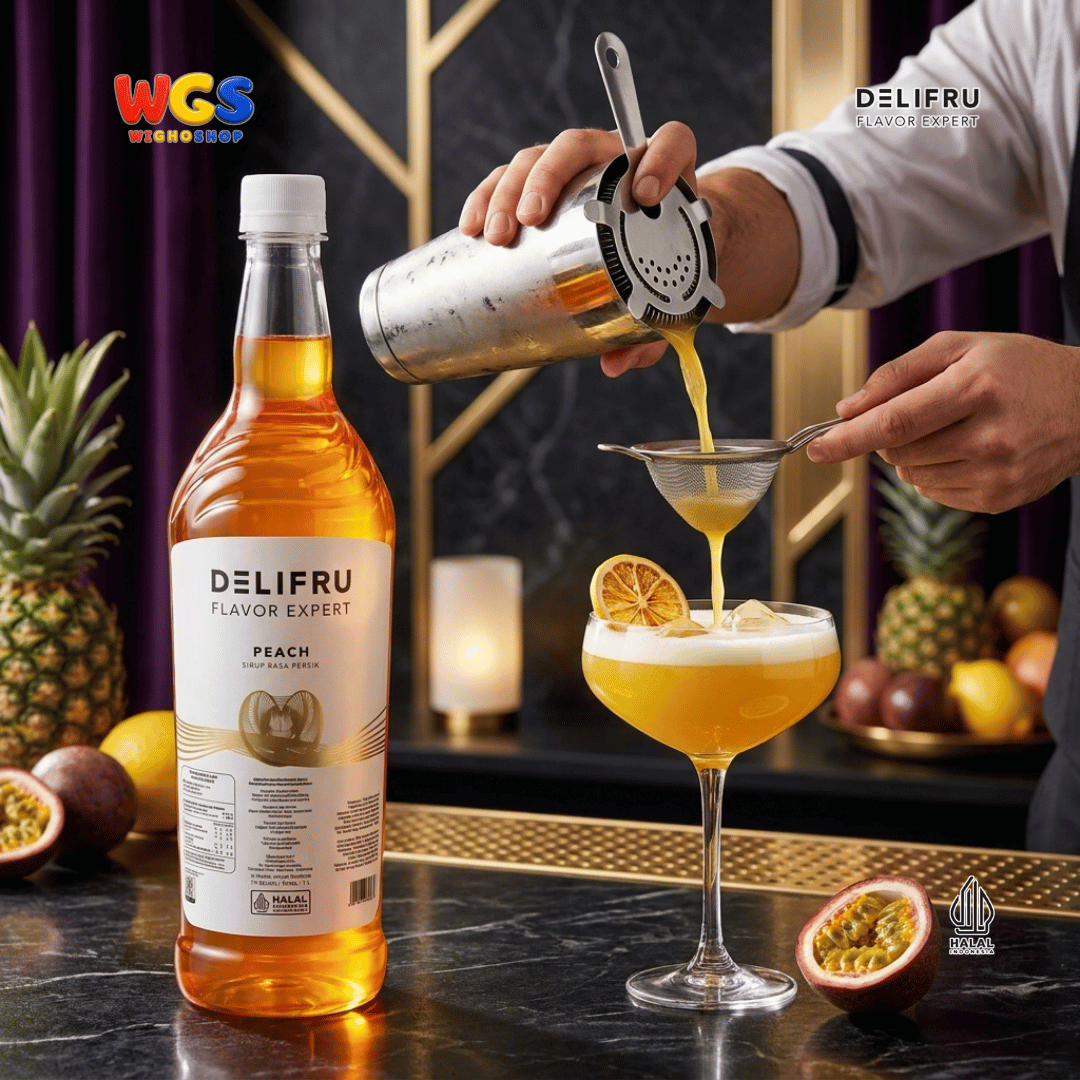 DELIFRU Peach Syrup 1 Liter - Sirup Rasa Persik untuk Peach Tea Mocktail Soda Milk Tea Yakult Minuman Cafe Dessert Halal