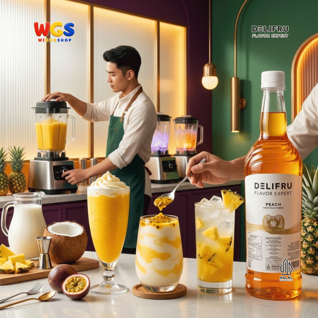 DELIFRU Peach Syrup 1 Liter - Sirup Rasa Persik untuk Peach Tea Mocktail Soda Milk Tea Yakult Minuman Cafe Dessert Halal