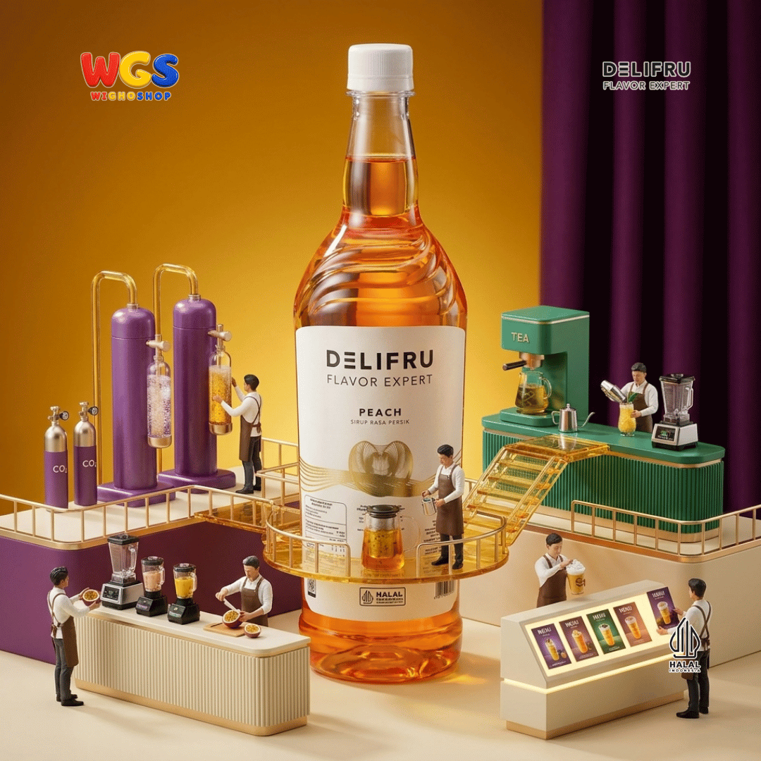DELIFRU Peach Syrup 1 Liter - Sirup Rasa Persik untuk Peach Tea Mocktail Soda Milk Tea Yakult Minuman Cafe Dessert Halal