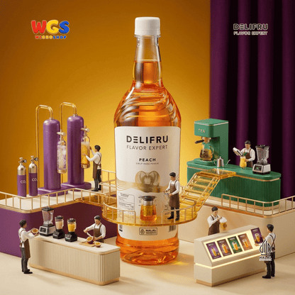 DELIFRU Peach Syrup 1 Liter - Sirup Rasa Persik untuk Peach Tea Mocktail Soda Milk Tea Yakult Minuman Cafe Dessert Halal